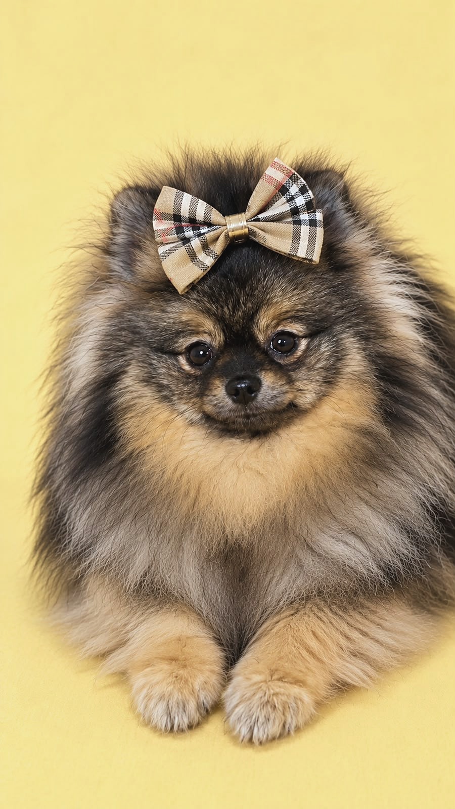 Pomerania color sable con un lazo
